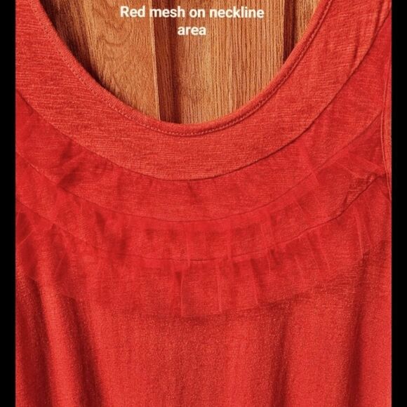 NWOT ☮️LSENBOYE RED FRONT MESH RUFFLE TANK TOP - Picture 5 of 12